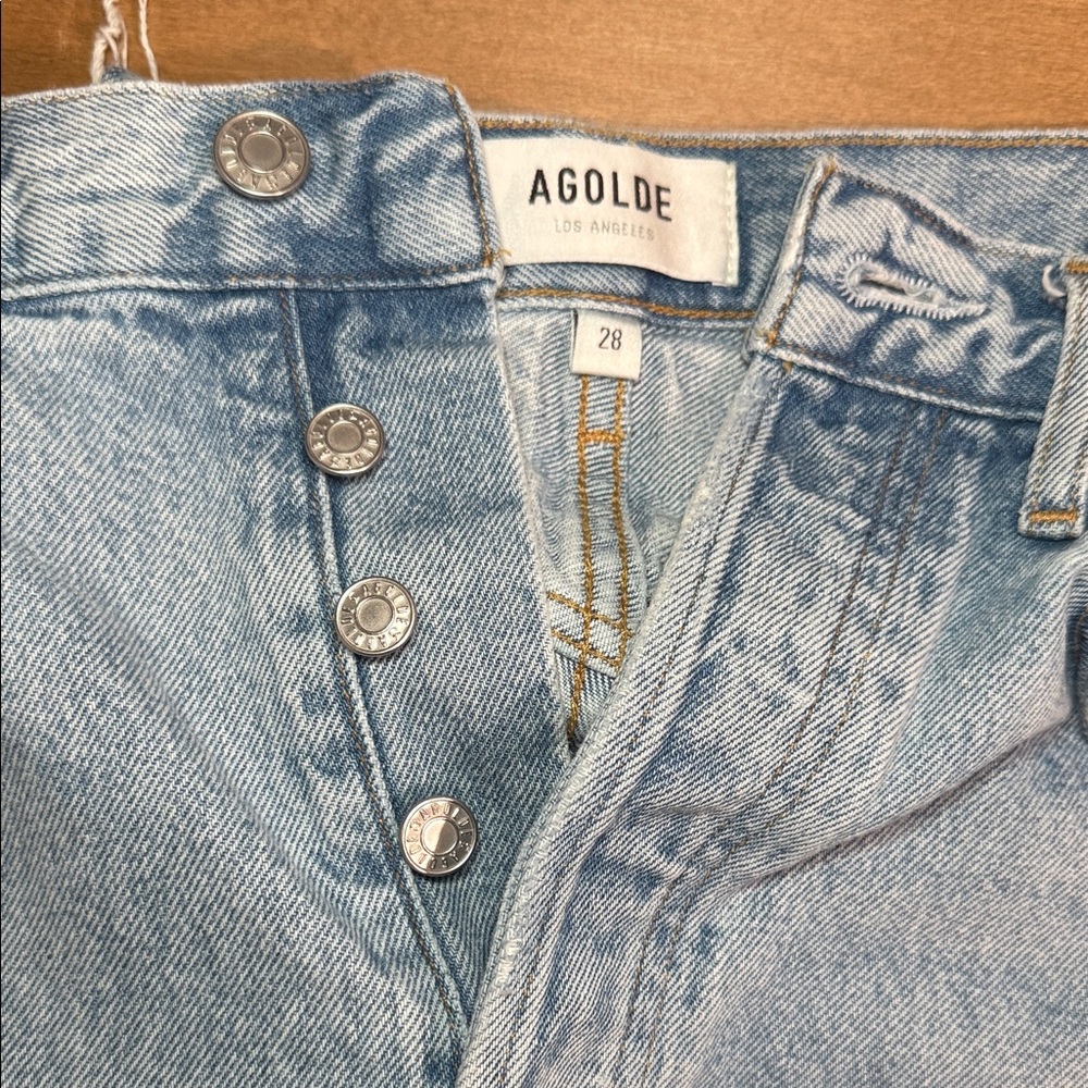 Agolde 90's Cropped Mid Rise Distressed Loose Straight Jeans Size 28 - Picture 8 of 11